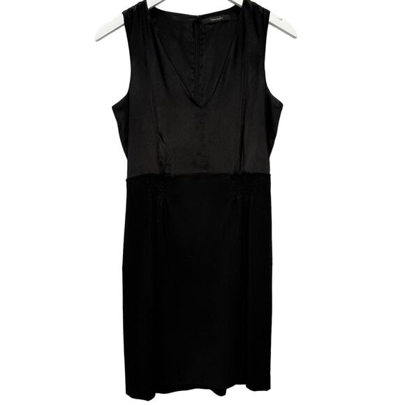Tahari Little Black Dress A Line Cocktail Sateen Sleeveless Size S V-Neck - Picture 1 of 7